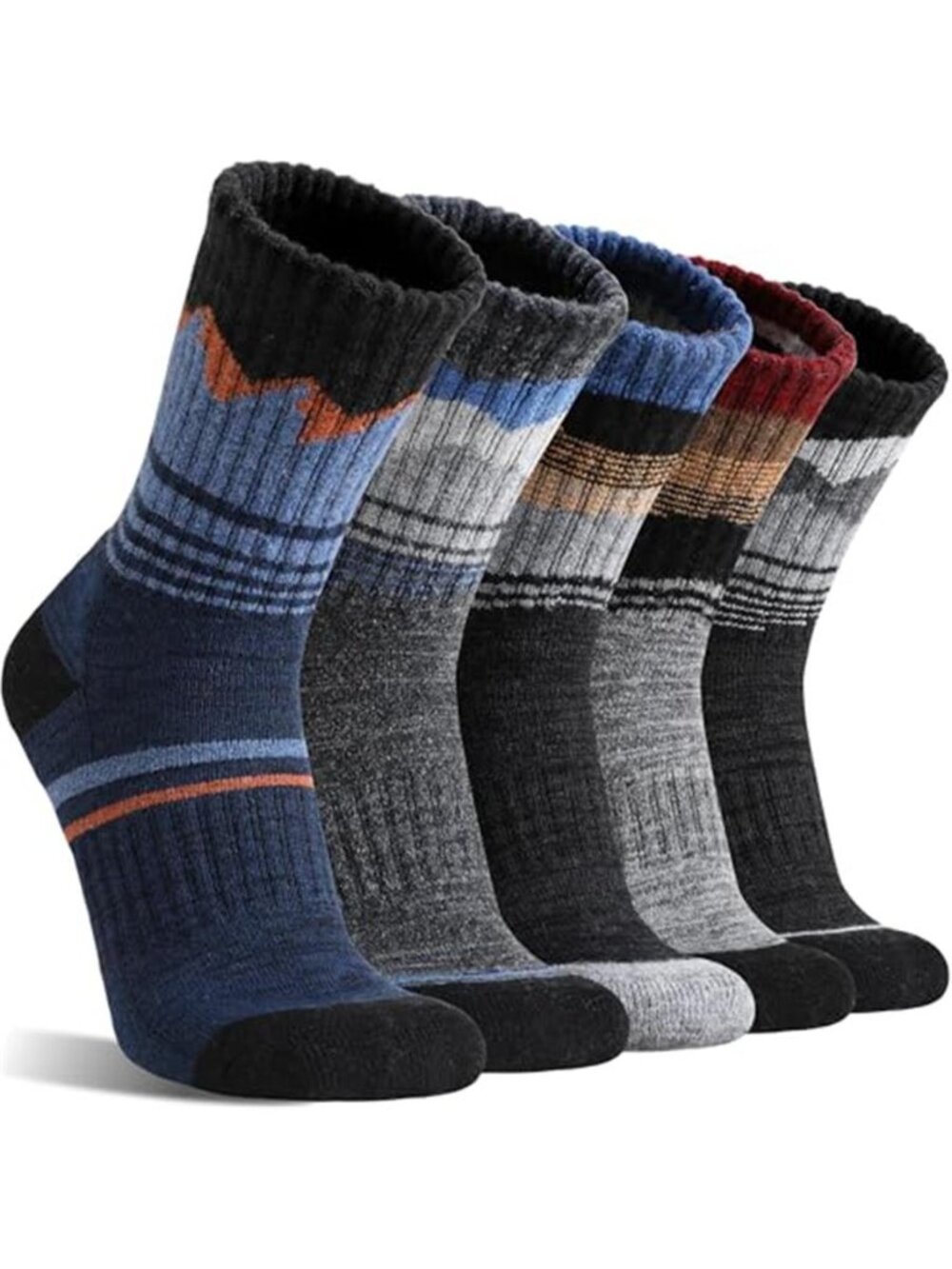 5 Pairs Men's Merino Wool Socks Thermal Winter Crew Socks with Cushioned Sole